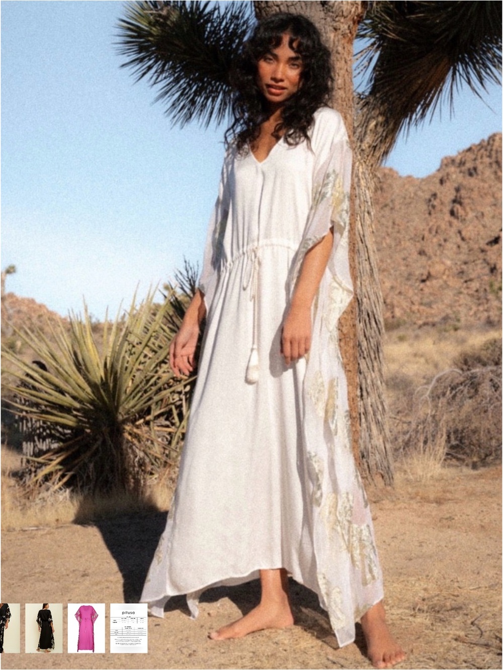 Pitusa White Boho Maxi Dress with Tassel Tie